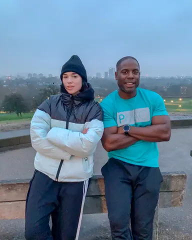 Peter Mac with Dua Lipa on Primrose Hill at dusk